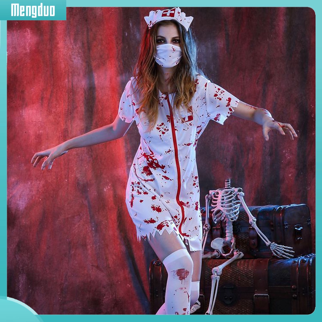 Bộ Đồ Hóa Trang Nữ Y Tá Máu Me Kinh Dị Ngày halloween