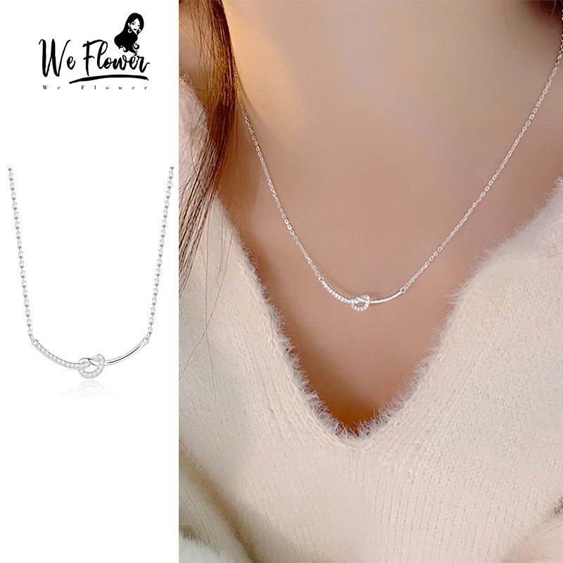 We flower Vòng cổ Bạc Mặt Nút Thắt Đính Đá Thời Trang Cho Nữ