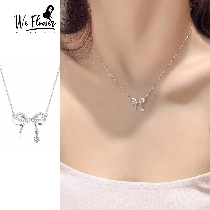 We Flower Vòng cổ Bạc Mặt Nơ Đính Đá Zircon Thanh Lịch Cho Nữ