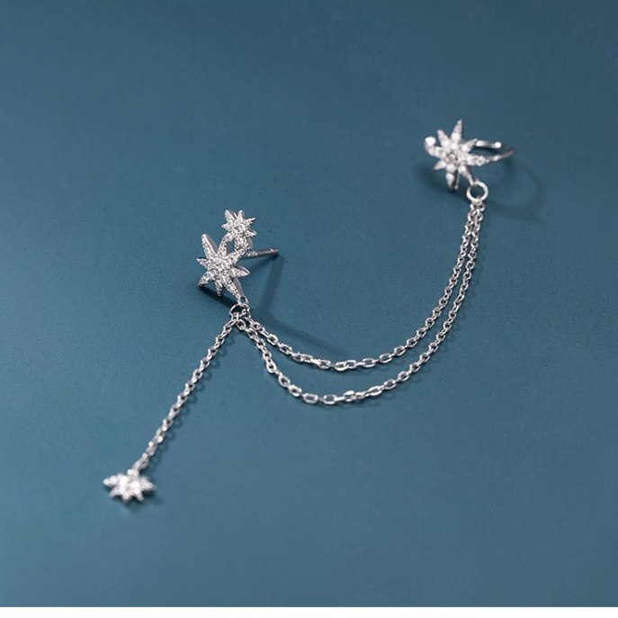 Hàng Mới Về Khuyên Tai Dạng Kẹp Hình Thánh Giá Ngôi Sao Bát Giác Ngôi Sao Xương Vòng Hoa Độc Đáo Chất Lượng Cao zeenunew lin jingyun Hàng Mới Cho Nam Và