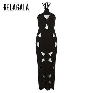 RelaGala Nữ Mới Gợi Cảm Không Tay Đốt Hoa Rỗng Ra Cao Cấp Ôm Đầm Dài