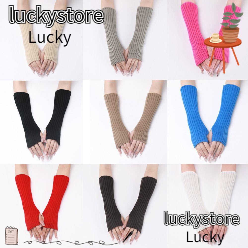 Lucky Găng Tay Dài Hở Ngón Dệt Kim Màu Trắng Đen Phong Cách harajuku punk Cho Nam Và Nữ