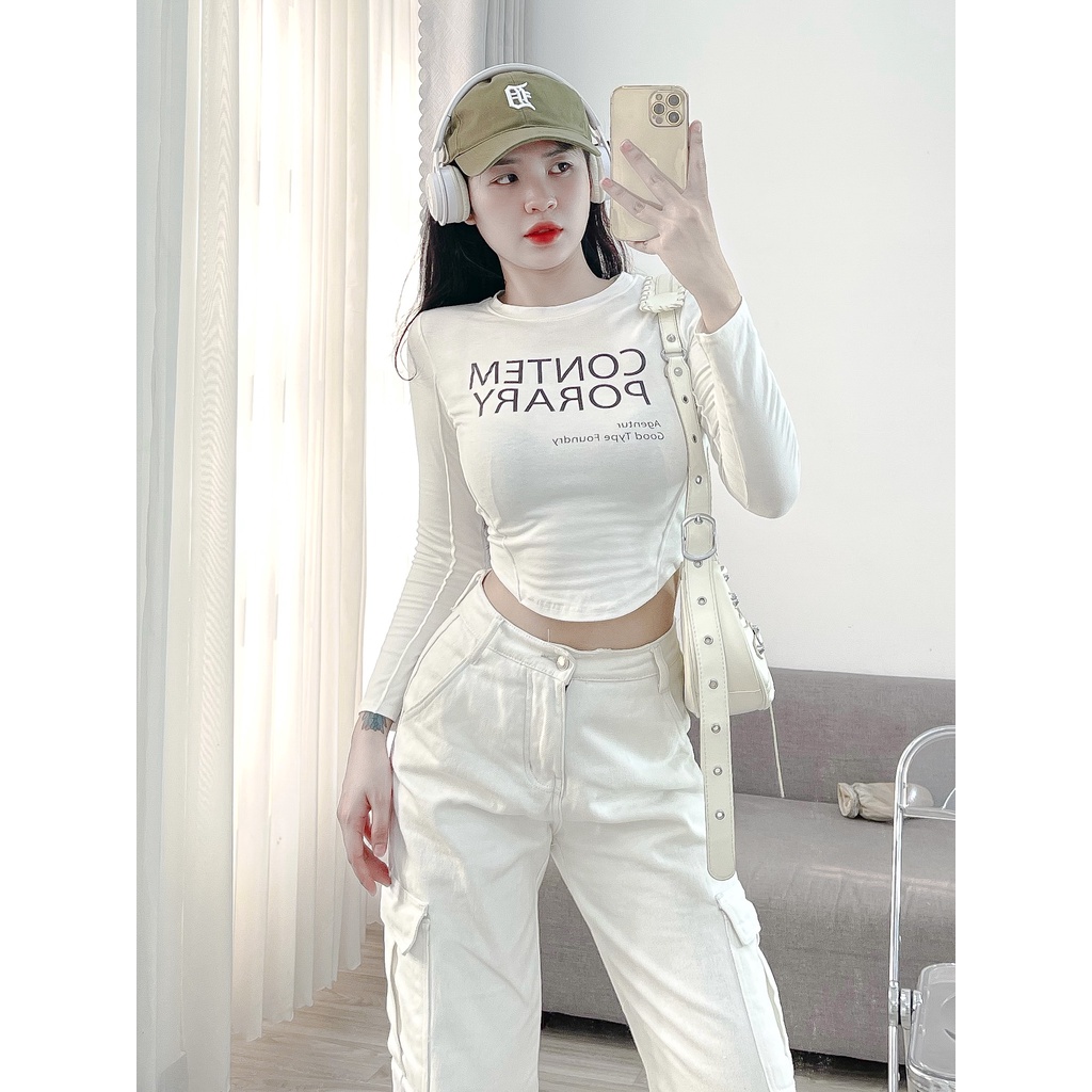 Áo thun AIORI croptop nữ body tay dài cổ tròn chất vải thun quảng châu cao cấp Mã G006 - AIORI VIỆT NAM