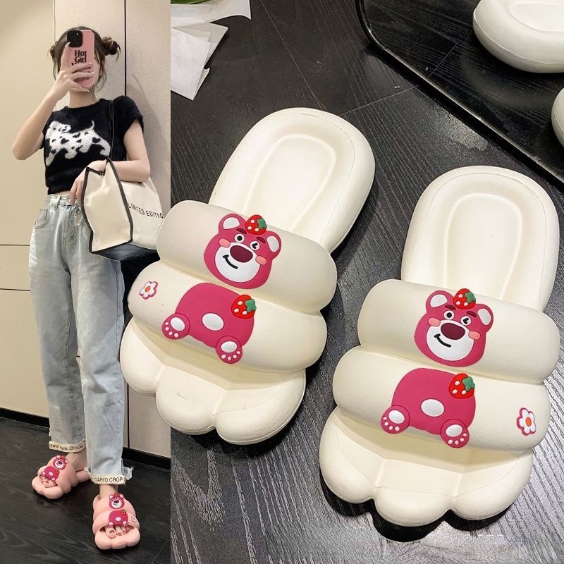 Mới Dép Đi Trong Nhà Tắm Chống Trượt Thoải Mái Hình Gấu Dâu Tây Dễ Thương