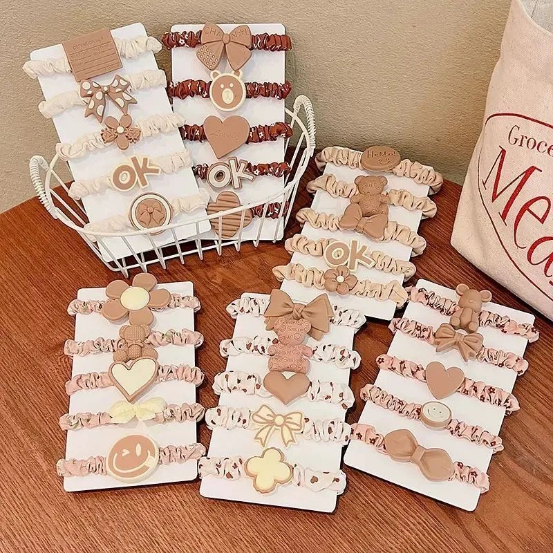 Set 5 Dây Buộc Tóc Cao Su Đính Gấu Bông Dễ Thương Cho Bé Gái