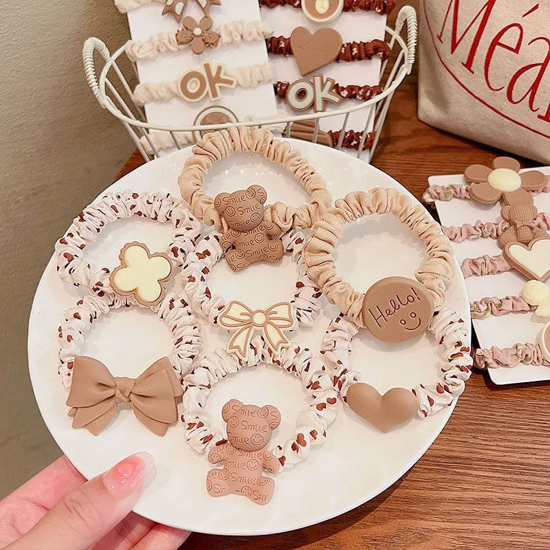 Set 5 Dây Buộc Tóc Cao Su Đính Gấu Bông Dễ Thương Cho Bé Gái