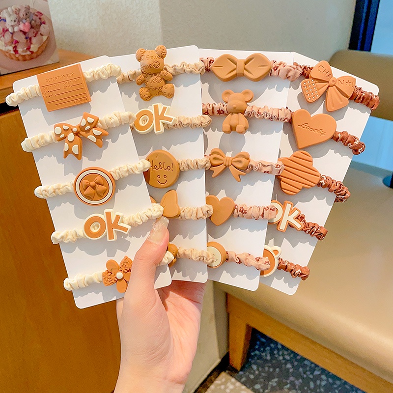 Set 5 Dây Buộc Tóc Cao Su Đính Gấu Bông Dễ Thương Cho Bé Gái
