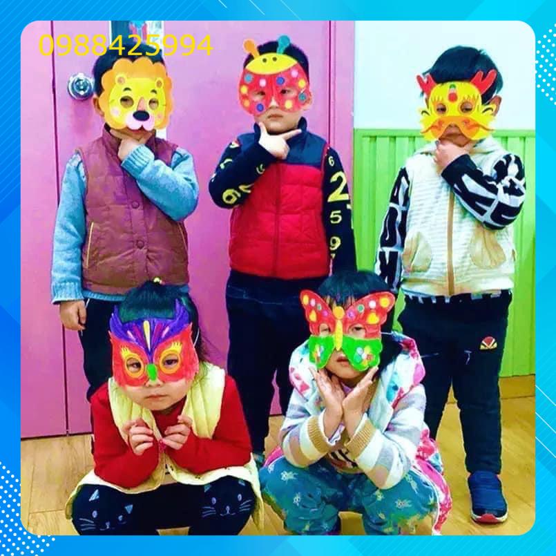 Set 8 mặt nạ giấy bìa tự trang trí lễ hội trung thu halloween, Mặt nạ tô màu có dây đeo