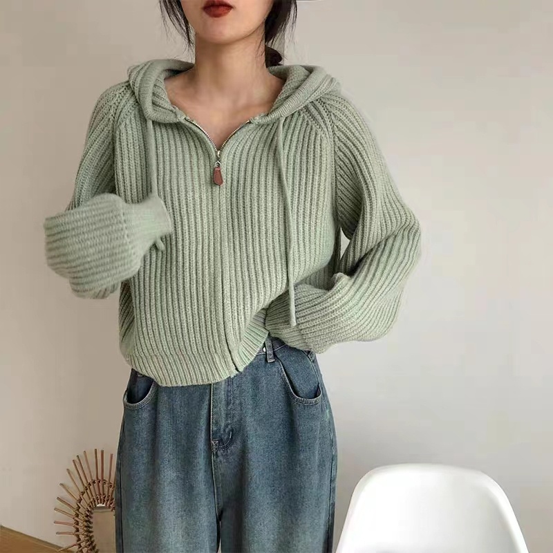 NZN Áo Khoác cardigan Dệt Kim Tay Dài Dáng Rộng Có Nón Màu Sắc Phẳng Phong Cách Hàn Quốc Dành Cho Bạn Nữ