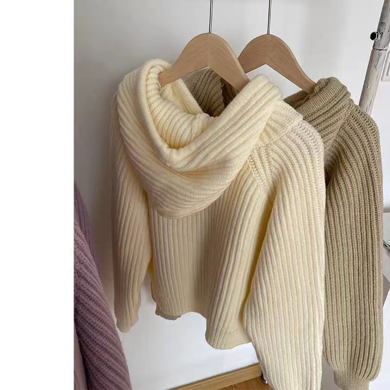 NZN Áo Khoác cardigan Dệt Kim Tay Dài Dáng Rộng Có Nón Màu Sắc Phẳng Phong Cách Hàn Quốc Dành Cho Bạn Nữ