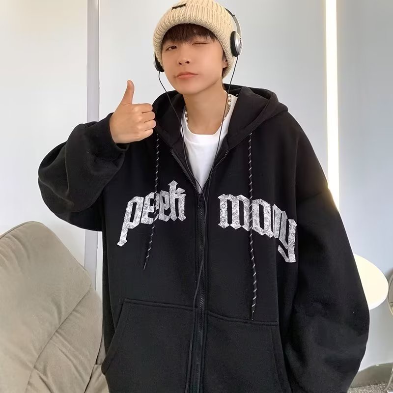 Áo Khoác Hoodie Có Khóa Kéo Dáng Rộng Thời Trang Xuân Thu Cho Nam