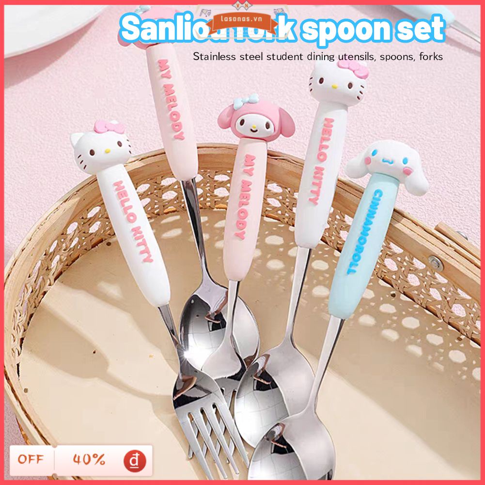 【lasonas】 Kawaii Sanrio Hello Kitty Muỗng Nĩa Cinnamoroll Thép Không Gỉ 304 Hoạt Hình Dễ Thương Bộ Đồ Ăn Di Động Trẻ Em Quà Tặng Cho Bé Gái