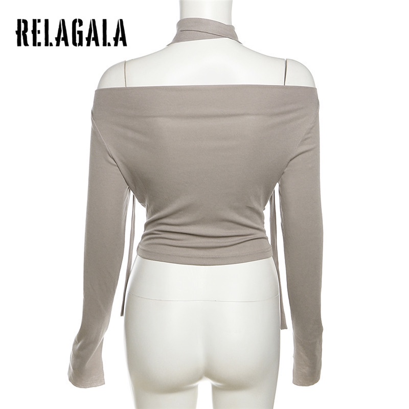 Áo Thun Tay Dài Màu Trơn Dáng Ôm Hở Vai Thời Trang Đường Phố 2023 Dành Cho Bạn Nữ