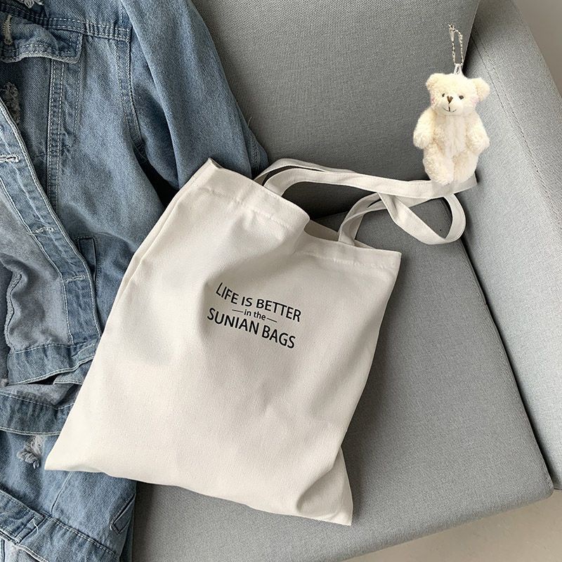 Đen Túi Xách canvas cotton Lanh In Chữ Đơn Giản Thời Trang