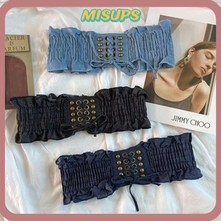 Thắt lưng denim bản rộng co giãn dễ phối đồ thời trang cho nữ