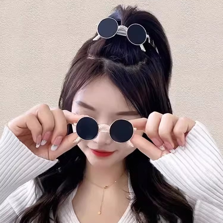 Kẹp Tóc Kim Loại Màu Đen Hình Mắt Kính Thời Trang Cho Nữ CHLINS