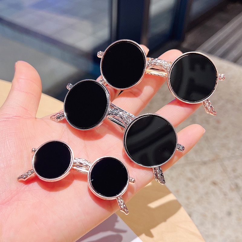 Kẹp Tóc Kim Loại Màu Đen Hình Mắt Kính Thời Trang Cho Nữ CHLINS