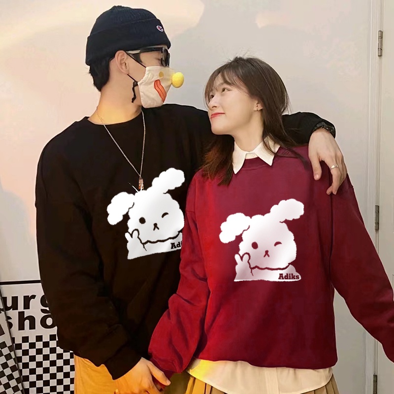 Áo nỉ cổ tròn mùa thu và mùa đông oversize hình thỏ trang phục cặp đôi