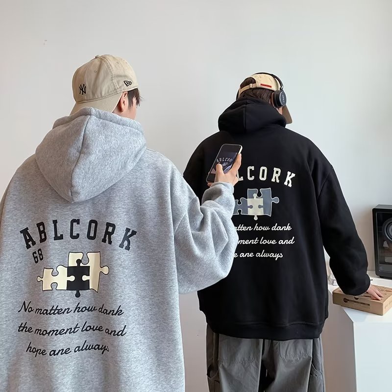 Áo Khoác hoodie Nhung Dày Tay Dài Dáng Rộng In Chữ Màu Cà Phê Kiểu vintage Mỹ Thời Trang Mùa Thu Cho Nam Cỡ m-5xl