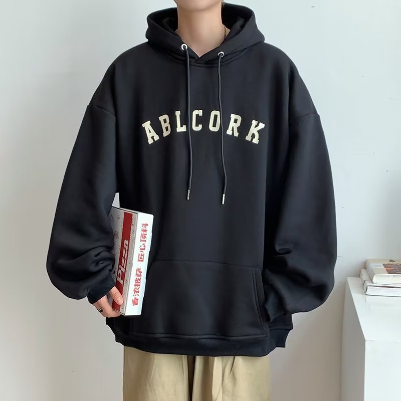 Áo Khoác hoodie Nhung Dày Tay Dài Dáng Rộng In Chữ Màu Cà Phê Kiểu vintage Mỹ Thời Trang Mùa Thu Cho Nam Cỡ m-5xl