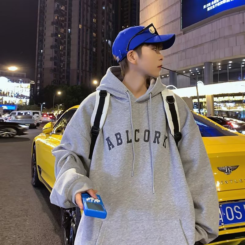 Áo Khoác hoodie Nhung Dày Tay Dài Dáng Rộng In Chữ Màu Cà Phê Kiểu vintage Mỹ Thời Trang Mùa Thu Cho Nam Cỡ m-5xl