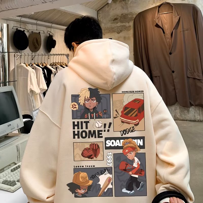 Áo hoodie Nhung Dày Dặn Cổ Tròn In Hoạt Hình 7 Màu Lựa Chọn Phong Cách Nhật Bản Cho Nam size m-5xl