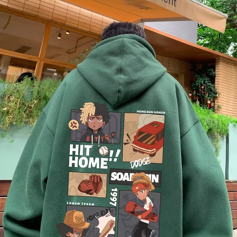 Áo hoodie Nhung Dày Dặn Cổ Tròn In Hoạt Hình 7 Màu Lựa Chọn Phong Cách Nhật Bản Cho Nam size m-5xl