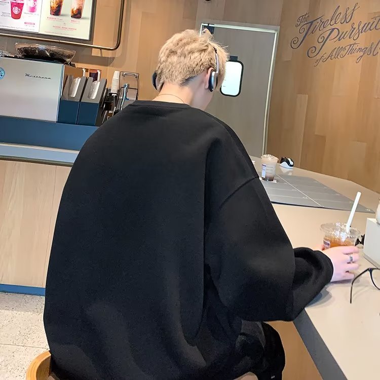 Áo sweater cotton Tay Dài Dáng Rộng In Chữ Màu Cà Phê Thời Trang Thu Đông Hàn Quốc size m-5xl