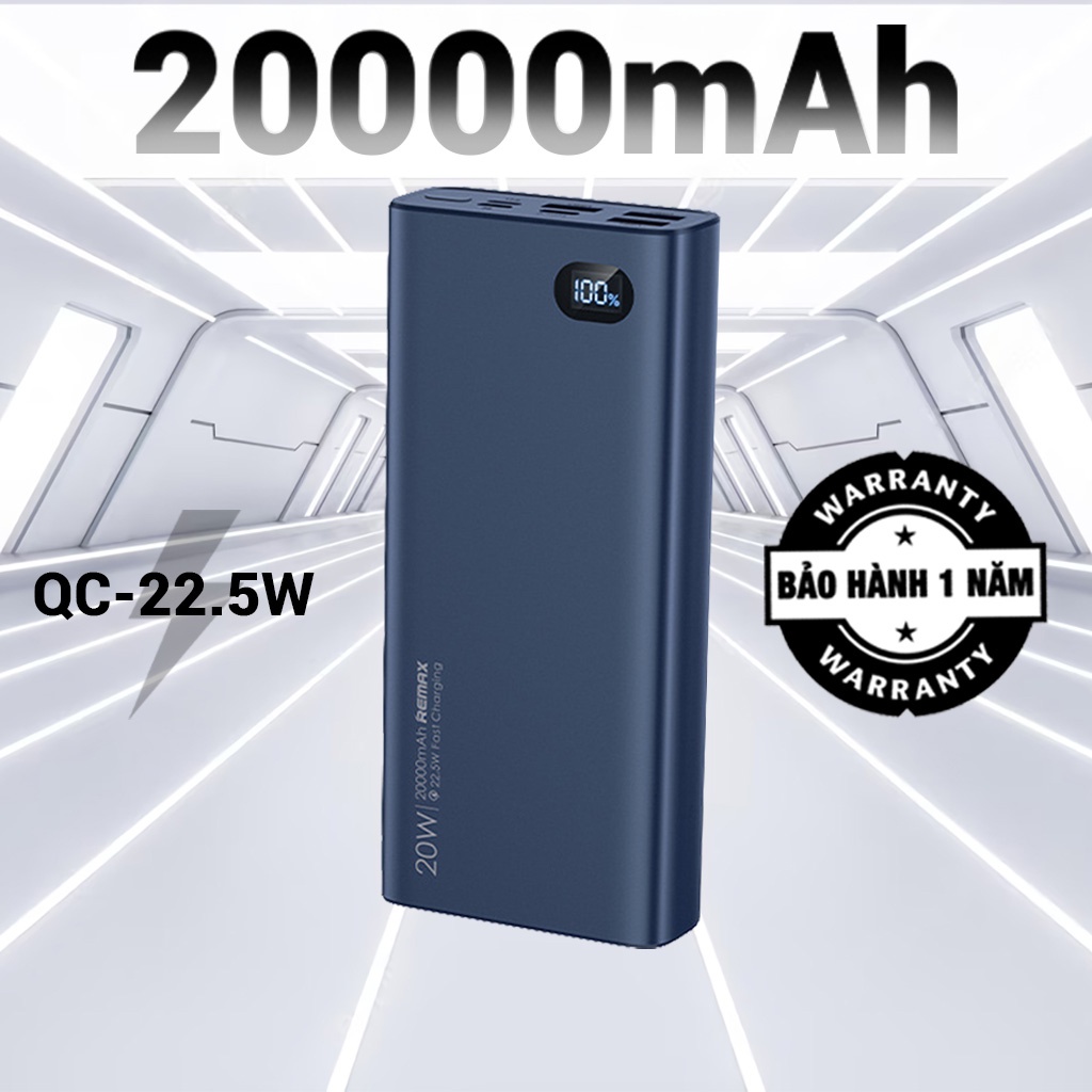 Sạc dự phòng 20000mAh, pin dự phòng Remax RPP-292 sạc nhanh QC 22.5W + PD 20W - tích hợp 4 cổng sạc đa thiết bị.JD CO TH