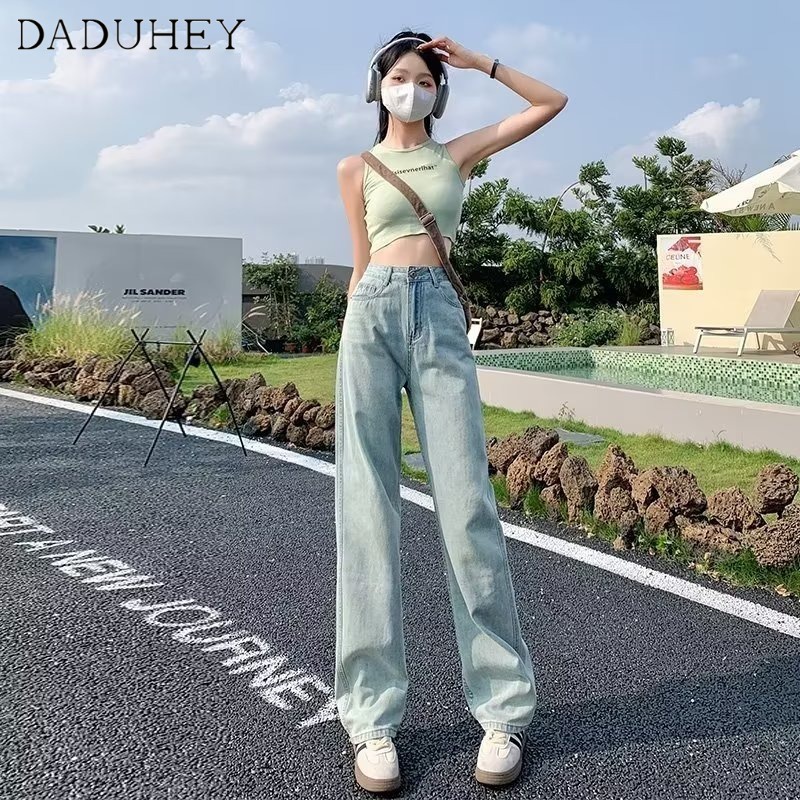 Quần jean mỏng dài DADUHEY size lớn ống rộng cạp cao thời trang retro đường phố cao cấp kiểu Mỹ