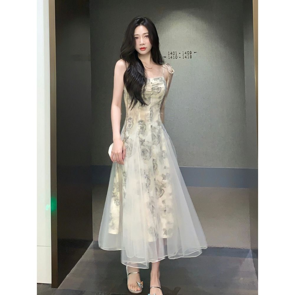 Đầm Hai Dây Dáng Dài Phong Cách Pháp Cổ Điển Thời Trang Mùa Hè Mới 2023 Cho Nữ