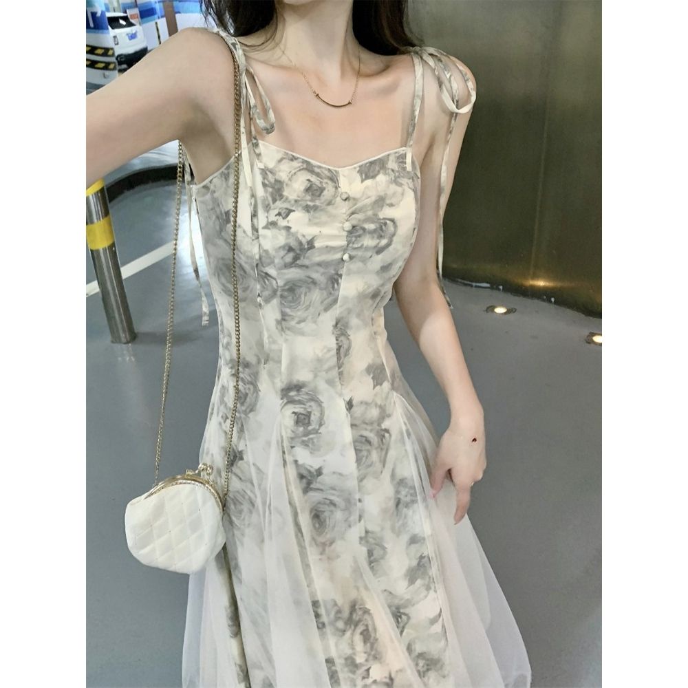 Đầm Hai Dây Dáng Dài Phong Cách Pháp Cổ Điển Thời Trang Mùa Hè Mới 2023 Cho Nữ