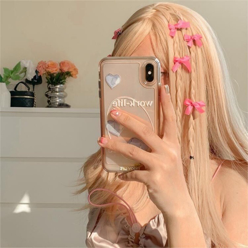 Set 5 Kẹp Tóc Nơ Ruy Băng Màu Hồng Dễ Thương