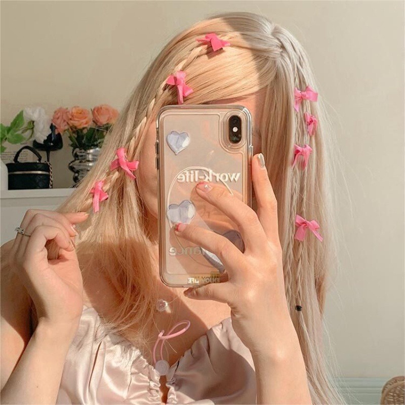 Set 5 Kẹp Tóc Nơ Ruy Băng Màu Hồng Dễ Thương