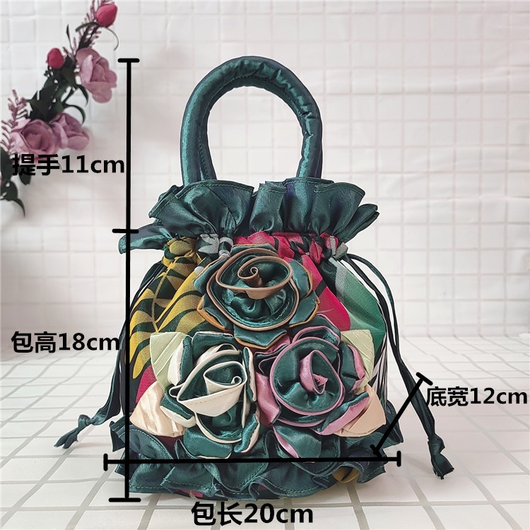 Túi Xách Tay Dây Rút Thêu Hoa Văn Dân Tộc Hoạt Hình Phối Ren Thời Trang 2023 Dành Cho Nữ