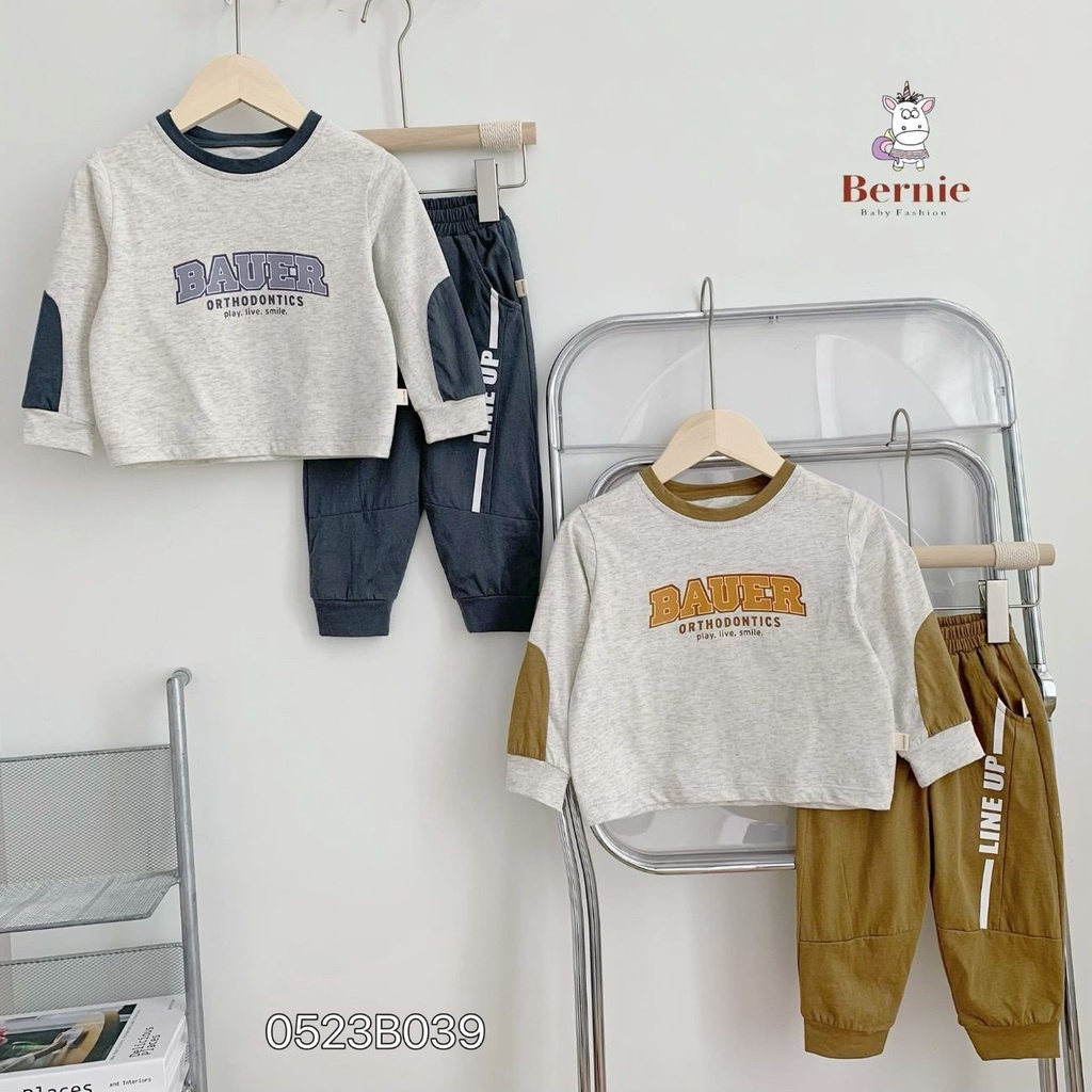 Bộ đồ dài cho bé trai thun cotton phong cách thể thao 2 màu năng động 1 đến 7 tuổi BERNIE