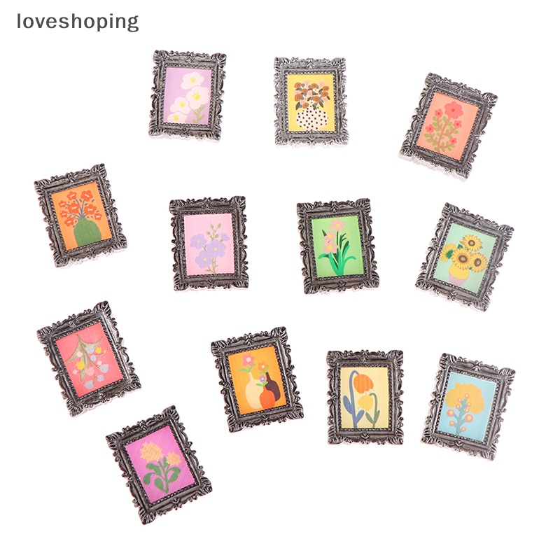 Set 2 Khung Tranh Sơn Dầu Cổ Điển mini 1: 12 Trang Trí Nhà Búp Bê