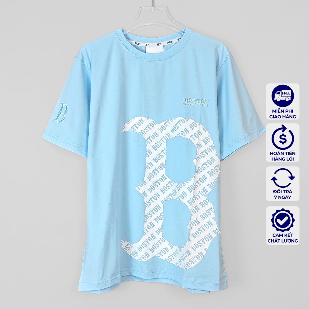 Áo thun MLB xanh dương họa tiết chữ B chất vải 100% cotton mềm mịn thoáng mát