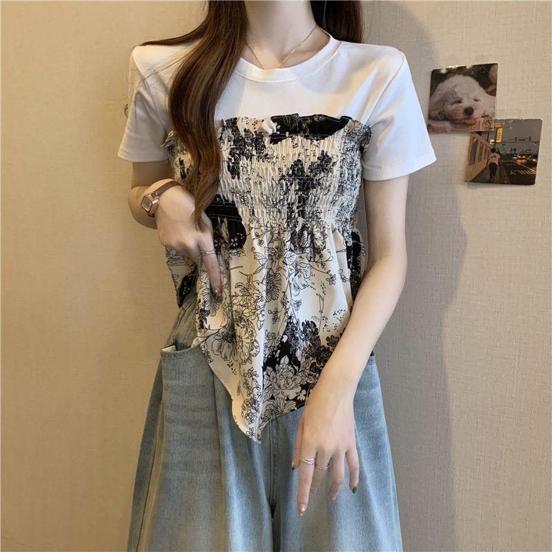 Áo Thun Ngắn Tay Giả Hai Lớp Phong Cách Mới Dành Cho Nữ