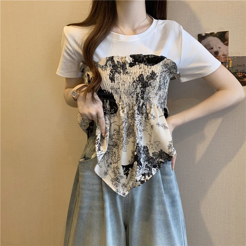 Áo Thun Ngắn Tay Giả Hai Lớp Phong Cách Mới Dành Cho Nữ