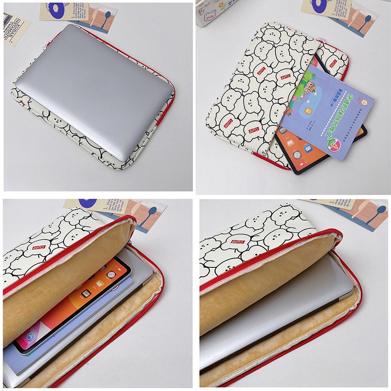 Dễ Thương Túi Đựng laptop 11 13 14 inch Bằng nylon Họa Tiết Gấu Hoạt Hình Có Khóa Kéo Cho macbook ipad Ốp