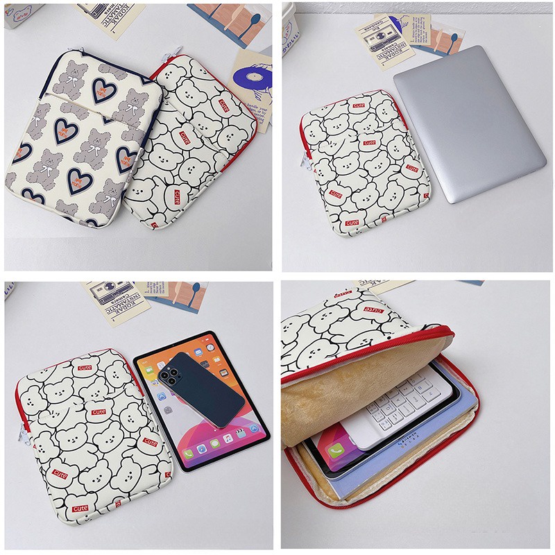 Dễ Thương Túi Đựng laptop 11 13 14 inch Bằng nylon Họa Tiết Gấu Hoạt Hình Có Khóa Kéo Cho macbook ipad Ốp