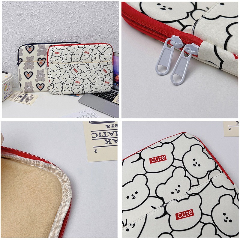 Dễ Thương Túi Đựng laptop 11 13 14 inch Bằng nylon Họa Tiết Gấu Hoạt Hình Có Khóa Kéo Cho macbook ipad Ốp