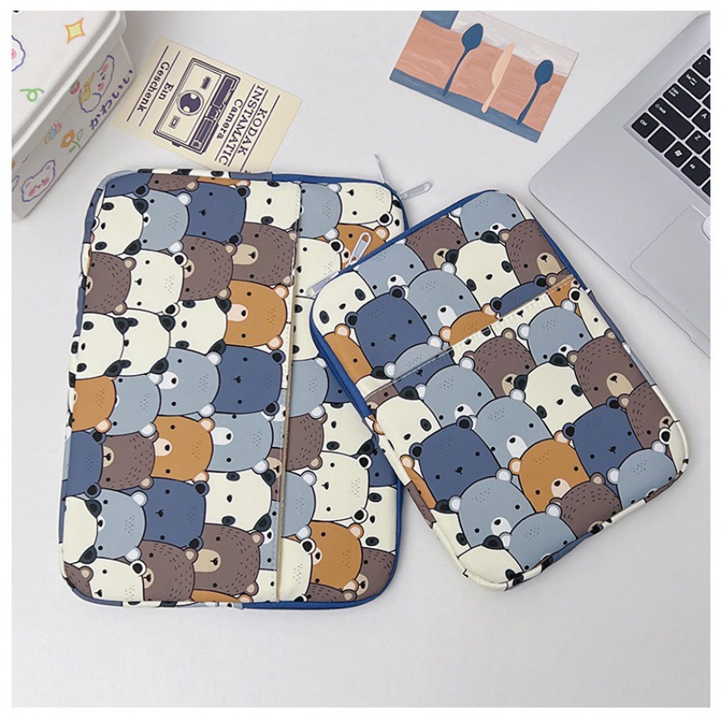 Dễ Thương Túi Đựng laptop 11 13 14 inch Bằng nylon Họa Tiết Gấu Hoạt Hình Có Khóa Kéo Cho macbook ipad Ốp