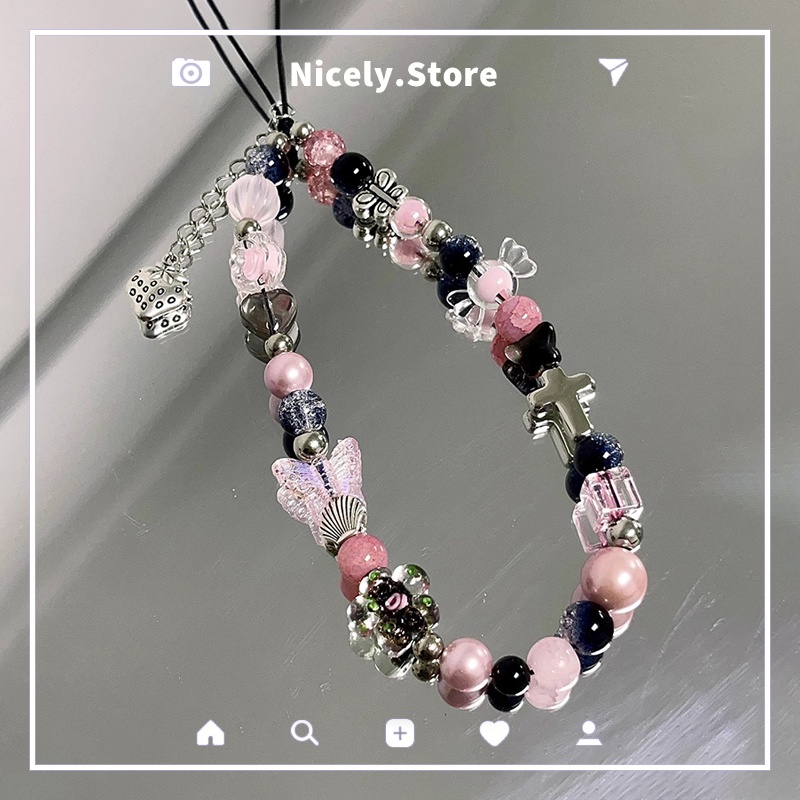 Dây Đeo Điện Thoại Xỏ Hạt resin Thủ Công Hình Bướm Màu Kẹo Phong Cách Cá Tính Dành Cho Trang Sức Điện Thoại