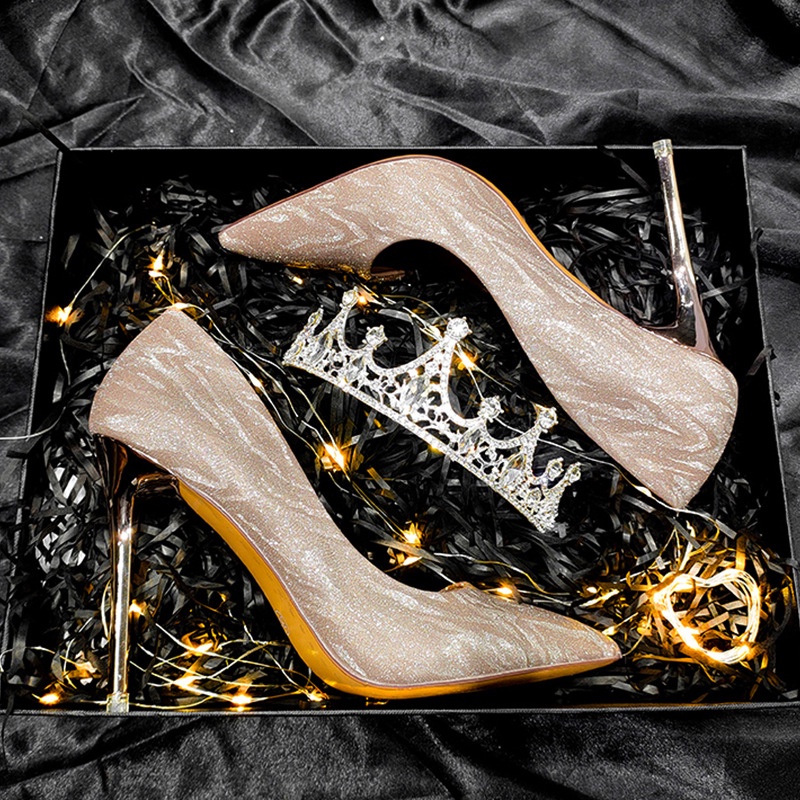 Giày Cao Gót Đính Đá Pha Lê Vàng Thời Trang Mùa Hè Mới 2023 Dành Cho Cô Dâu