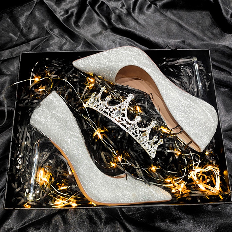 Giày Cao Gót Đính Đá Pha Lê Vàng Thời Trang Mùa Hè Mới 2023 Dành Cho Cô Dâu