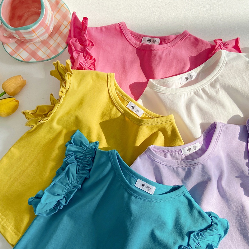 Áo Thun Tay Ngắn Cổ Tròn Màu Trơn Phong Cách Hàn Quốc Dễ Thương Thời Trang Mùa Hè Cho Nữ