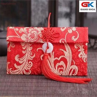 Lì Xì Vải Gấm Đỏ Thêu Hoa Văn May Mắn Đám Cưới, Lễ Hỏi