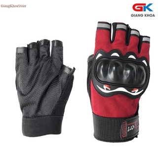 Găng tay cắt ngón thể thao nam có miếng đệm bảo vệ, phù hợp chạy xe máy, xe đạp thể thao - Đỏ-GT01